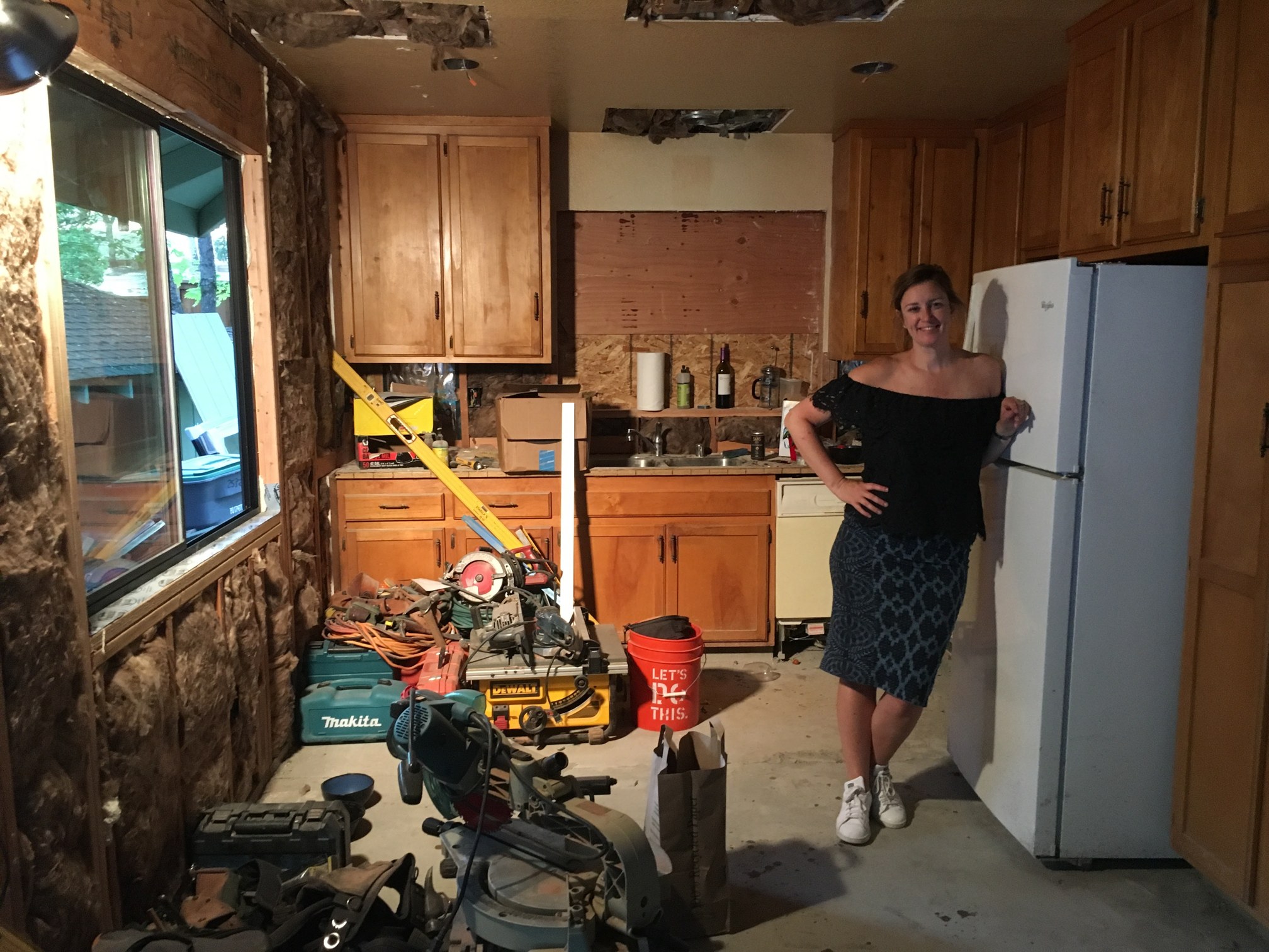 Anne at work in the unfinished kitchen at Cosmico, 2017